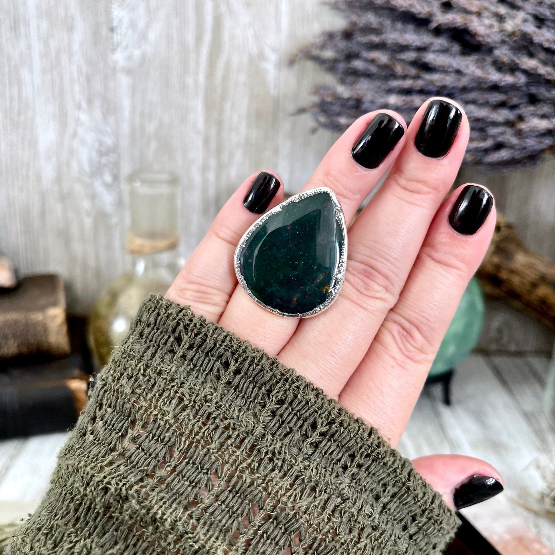 Size 6.5 Big Natural Bloodstone Ring In Fine Silver / Foxlark Collection - One of a Kind - Foxlark Crystal Jewelry