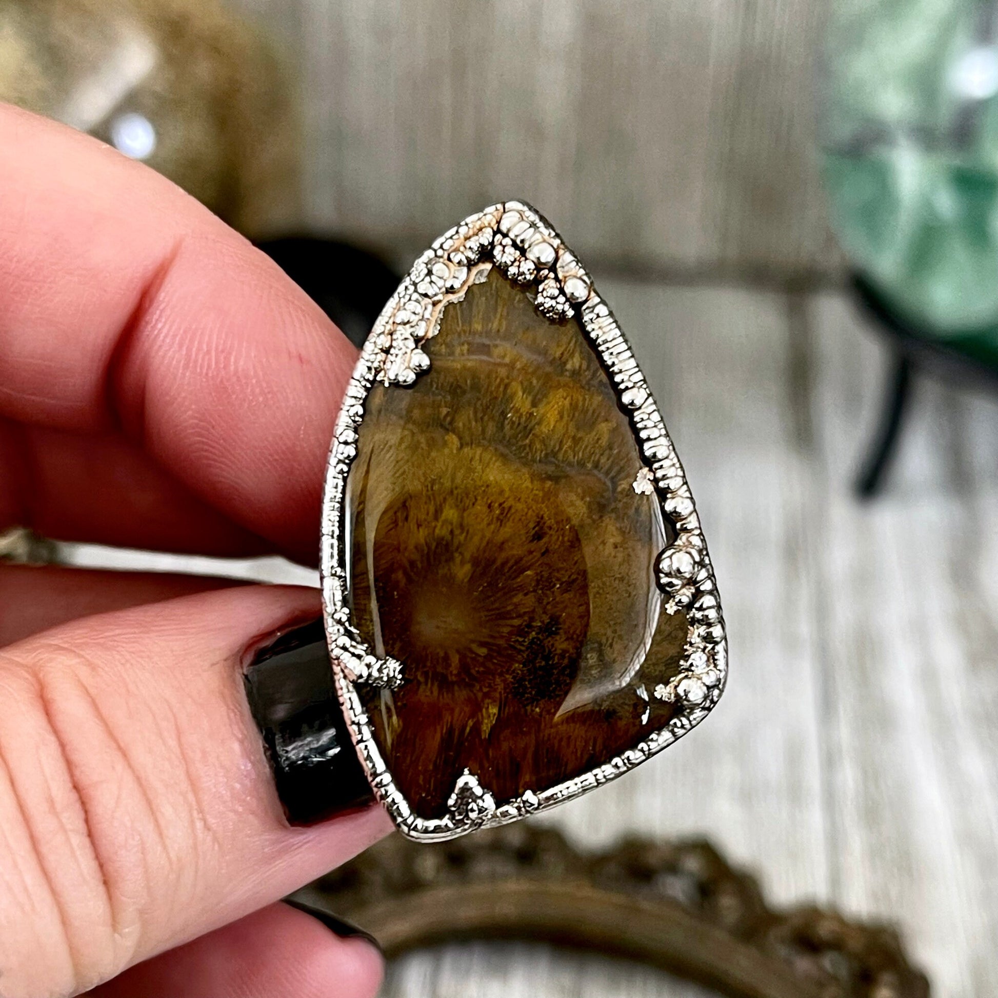 Size 7 Silver Natural Fancy Moss Agate Crystal Statement Ring / Foxlark Collection - One of a Kind - Foxlark Crystal Jewelry