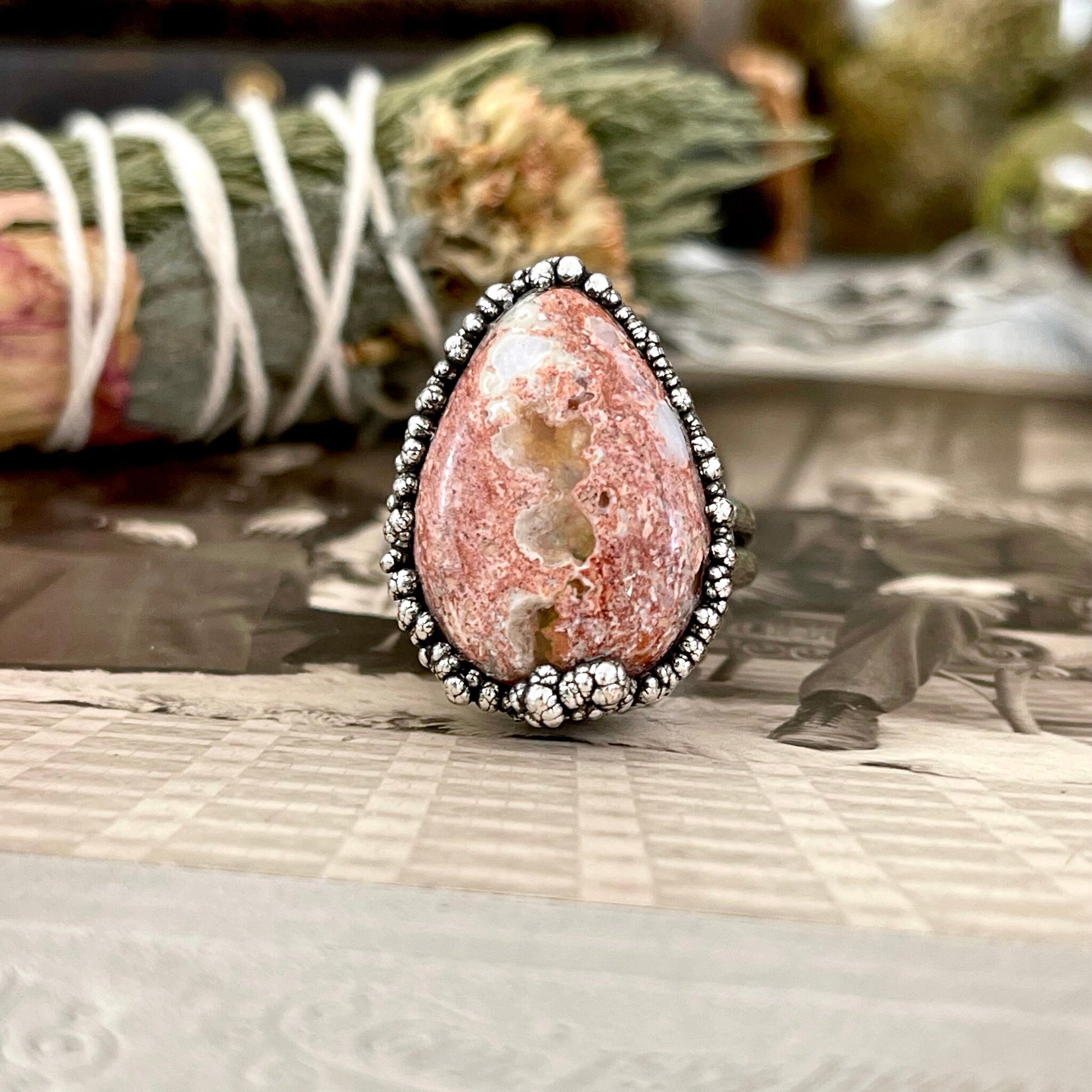 Size 8 Mexican Fire Opal Crystal Ring in Fine Silver / Foxlark Collection - One of a Kind - Foxlark Crystal Jewelry