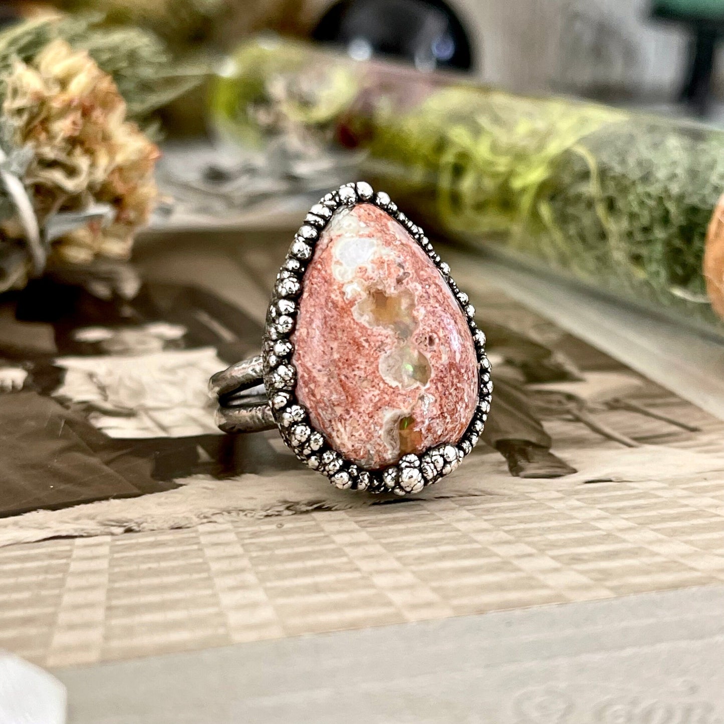 Size 8 Mexican Fire Opal Crystal Ring in Fine Silver / Foxlark Collection - One of a Kind - Foxlark Crystal Jewelry