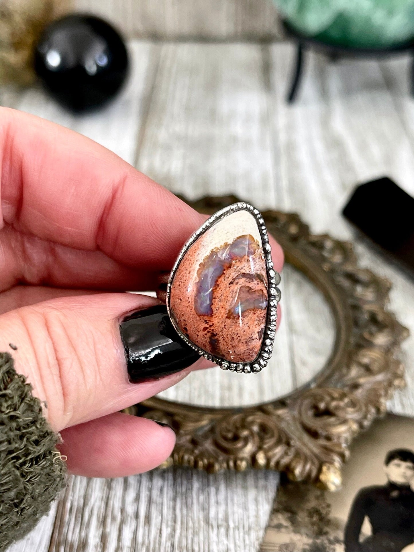 Size 7 Mexican Fire Opal Crystal Ring in Fine Silver / Foxlark Collection - One of a Kind - Foxlark Crystal Jewelry