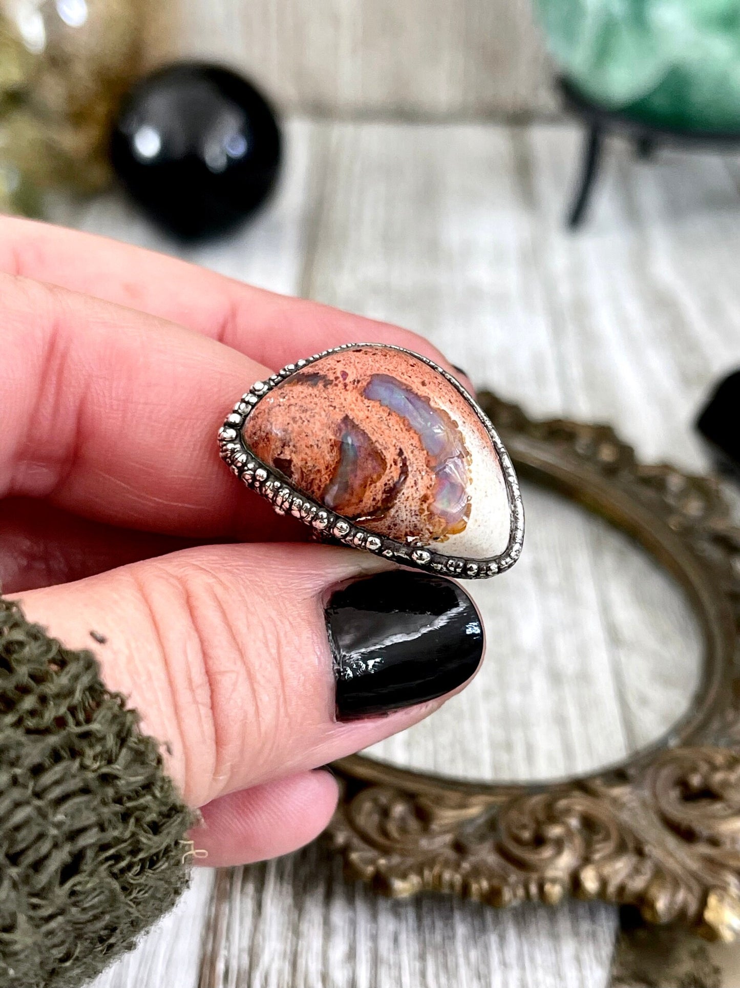 Size 7 Mexican Fire Opal Crystal Ring in Fine Silver / Foxlark Collection - One of a Kind - Foxlark Crystal Jewelry