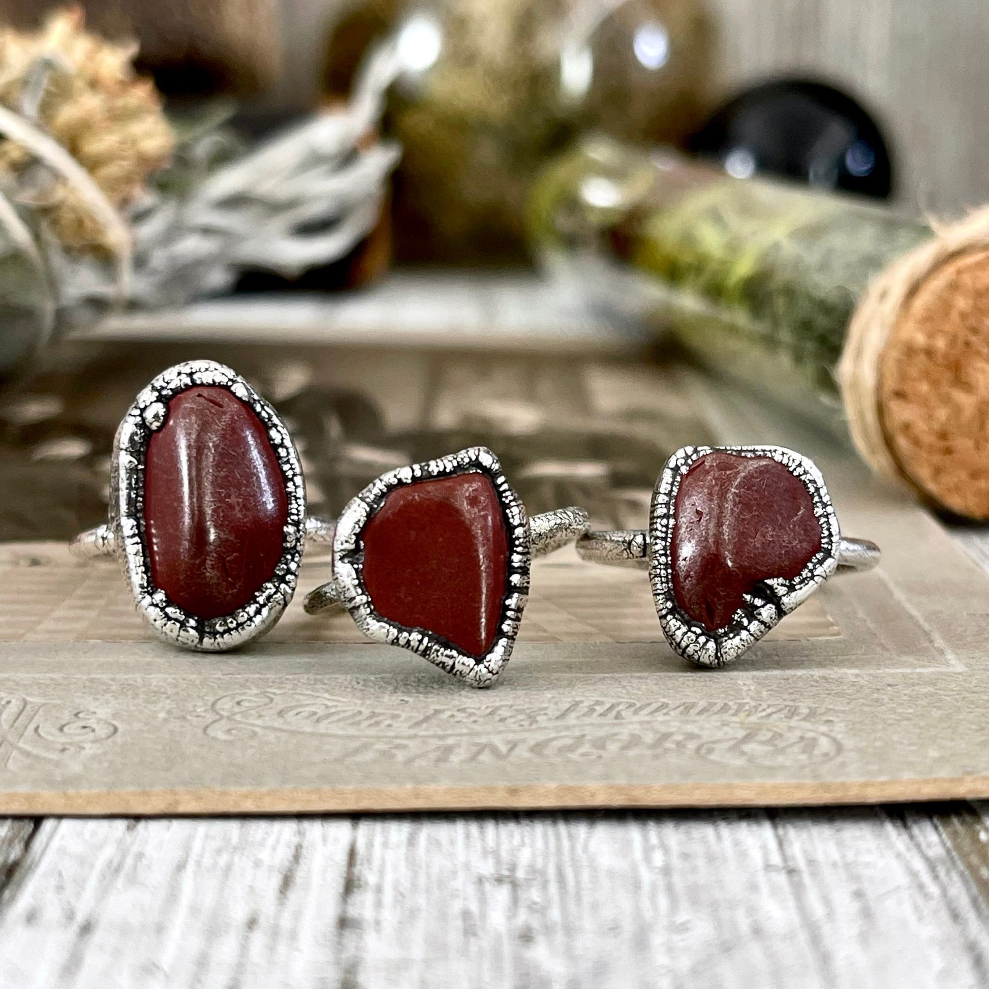 Natural Red Jasper Small Stone Ring in Fine Silver Size 5 6 7 8 9 10 / Foxlark Collection - Foxlark Crystal Jewelry