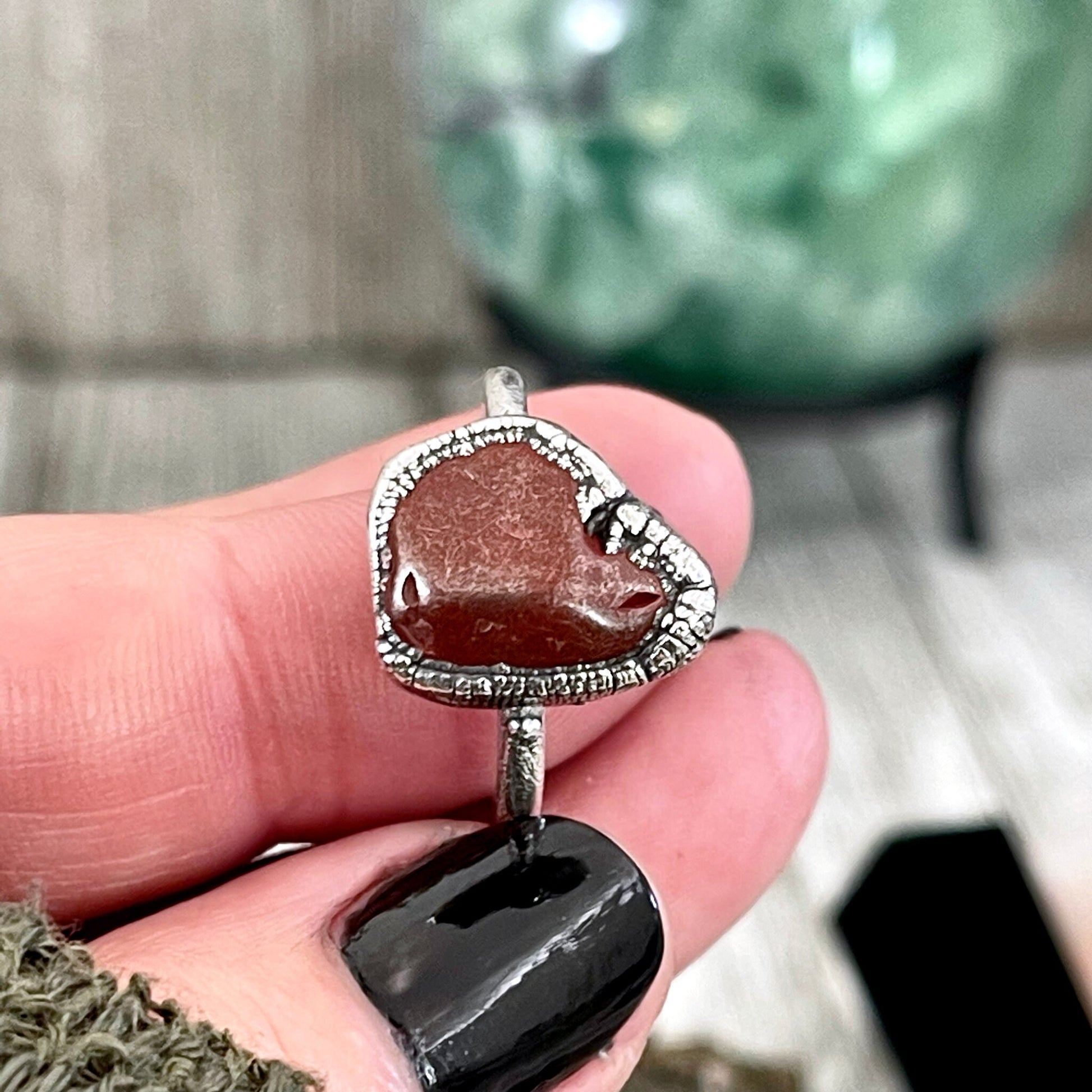 Natural Red Jasper Small Stone Ring in Fine Silver Size 5 6 7 8 9 10 / Foxlark Collection - Foxlark Crystal Jewelry