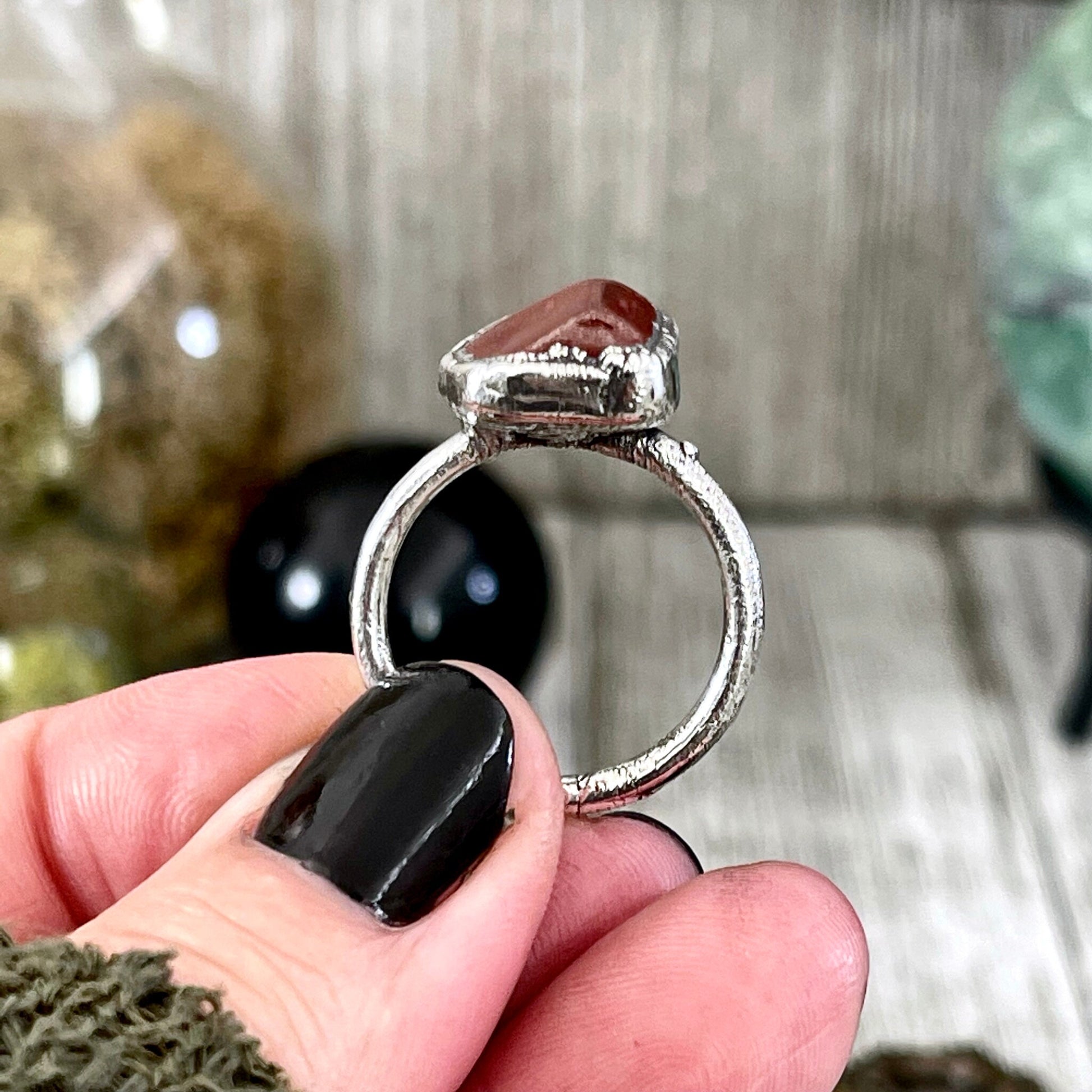 Natural Red Jasper Small Stone Ring in Fine Silver Size 5 6 7 8 9 10 / Foxlark Collection - Foxlark Crystal Jewelry