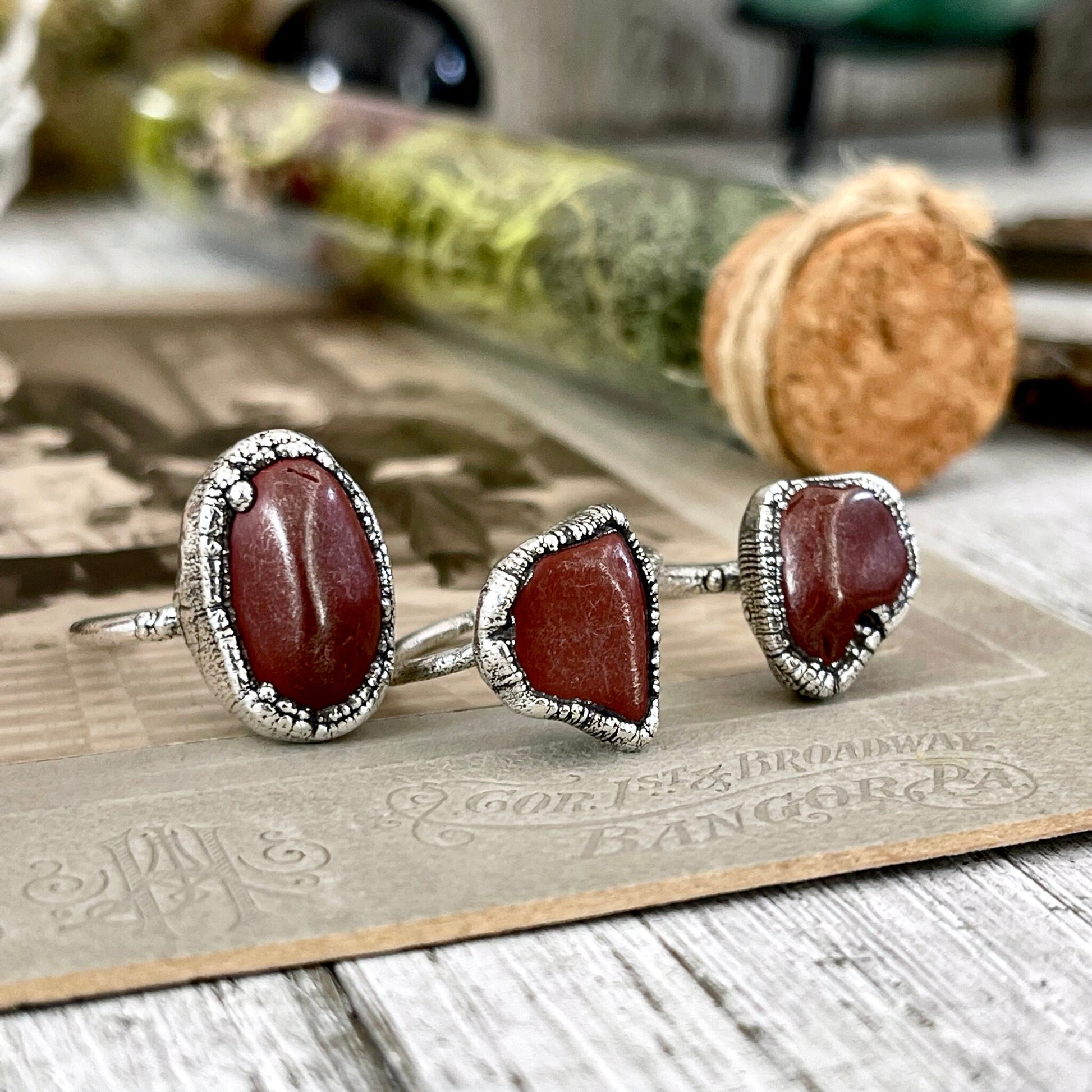 Natural Red Jasper Small Stone Ring in Fine Silver Size 5 6 7 8 9 10 / Foxlark Collection - Foxlark Crystal Jewelry