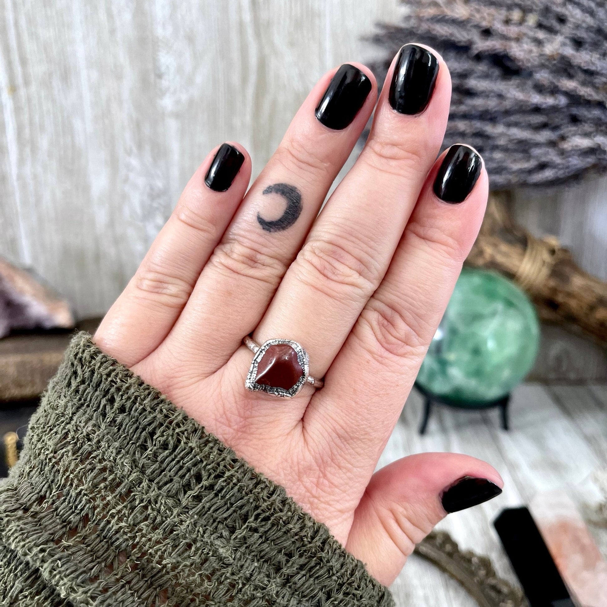 Natural Red Jasper Small Stone Ring in Fine Silver Size 5 6 7 8 9 10 / Foxlark Collection - Foxlark Crystal Jewelry