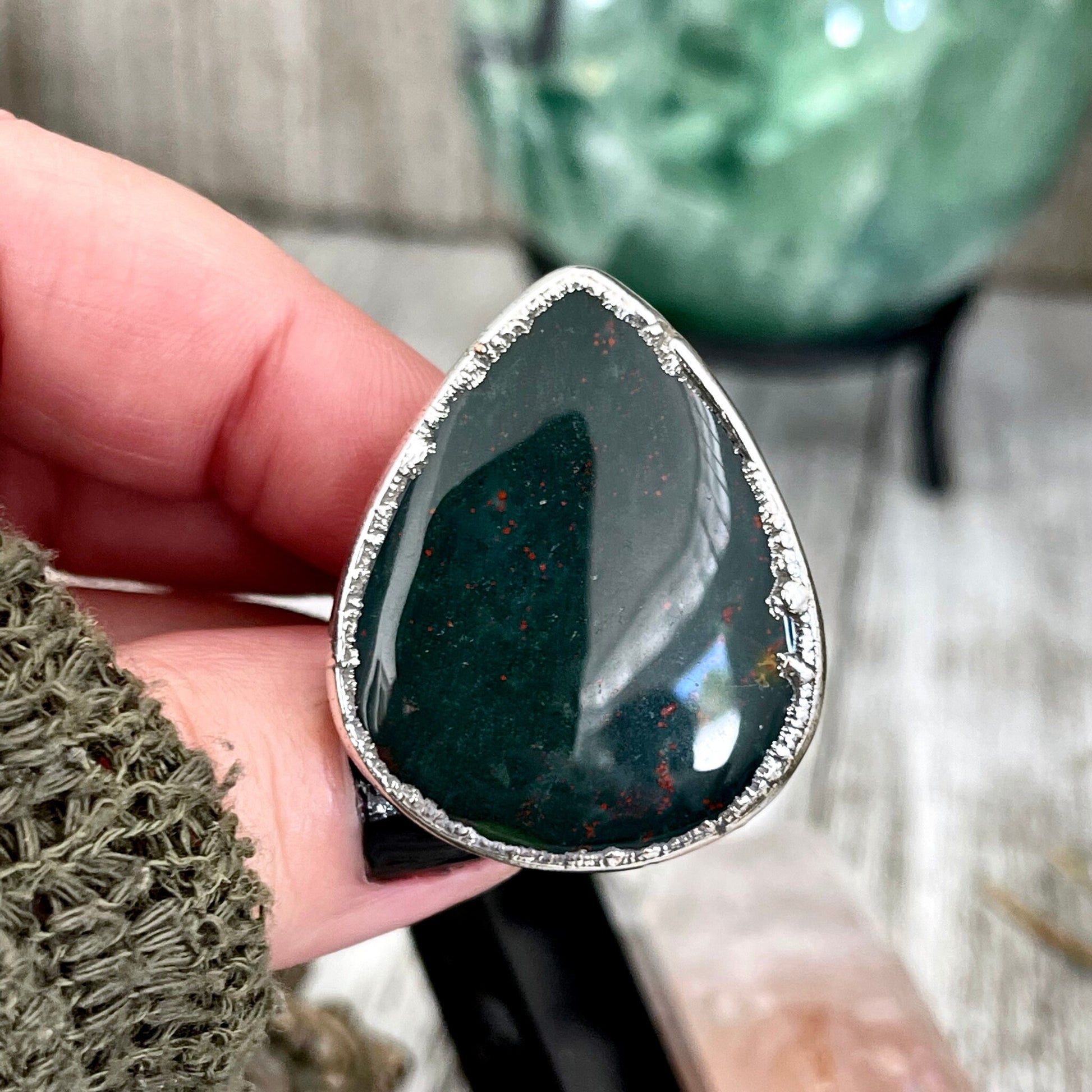 Size 6.5 Big Natural Bloodstone Ring In Fine Silver / Foxlark Collection - One of a Kind - Foxlark Crystal Jewelry