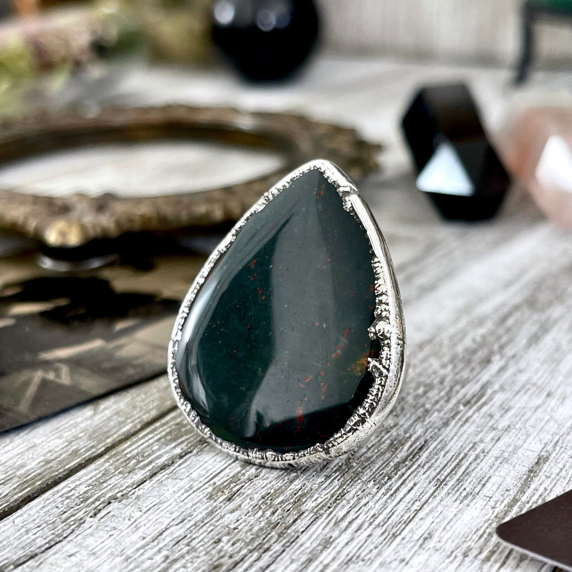 Size 6.5 Big Natural Bloodstone Ring In Fine Silver / Foxlark Collection - One of a Kind - Foxlark Crystal Jewelry