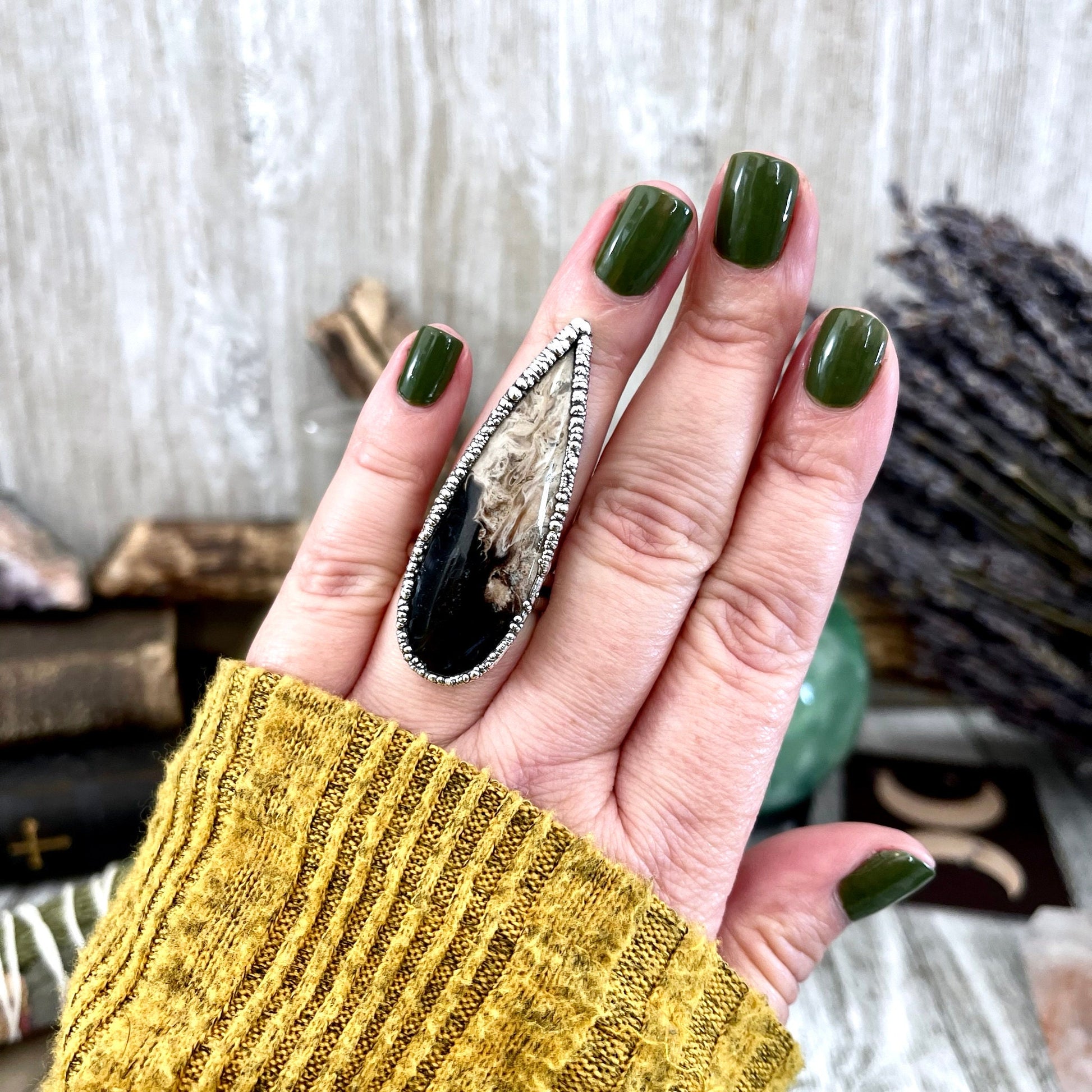 Big Bold Jewelry, Big Crystal Ring, Big Silver Ring, Big Stone Ring, Etsy ID: 1592184439, Fossilized Palm Root, FOXLARK- RINGS, Jewelry, Large Boho Ring, Large Crystal Ring, Large Stone Ring, Natural stone ring, Rings, silver crystal ring, Silver Stone Je