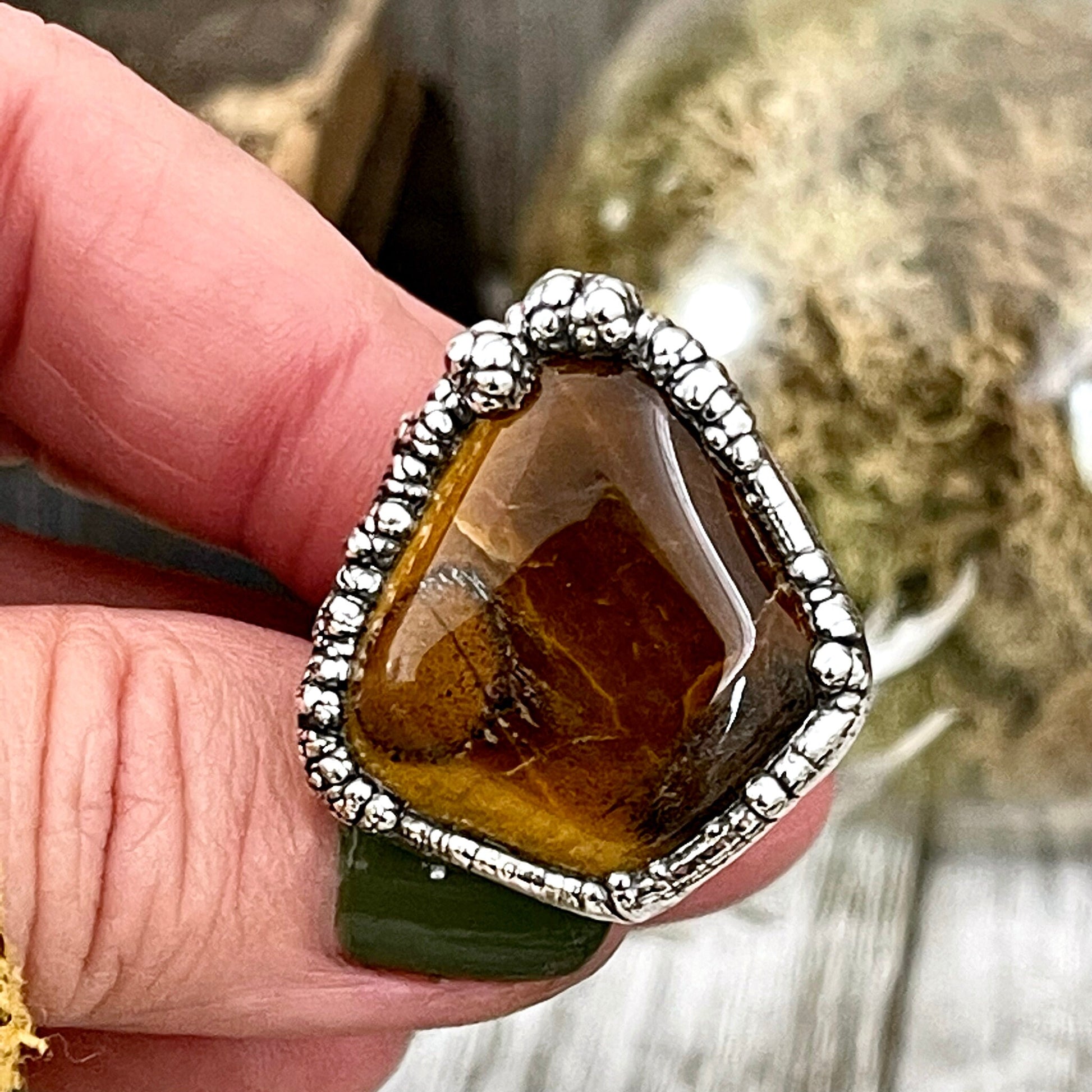 Size 10 Tigers Eye Ring in Fine Silver / Foxlark Collection - One of a Kind - Foxlark Crystal Jewelry