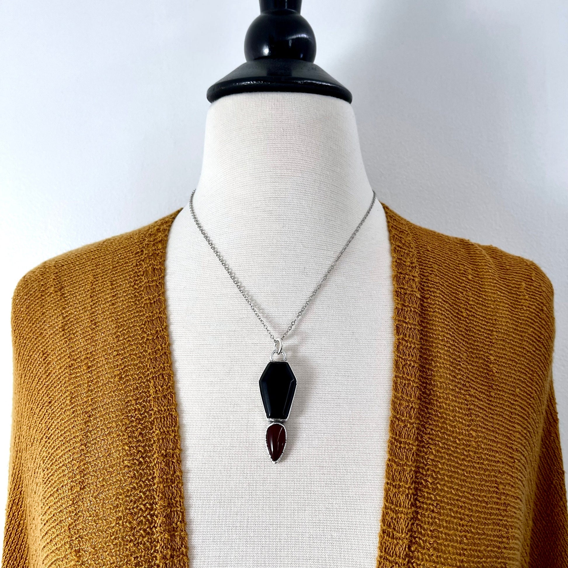 Crystal Coffin Black Onyx and Red Carnelian Necklace / Gothic Jewelry - Foxlark Crystal Jewelry