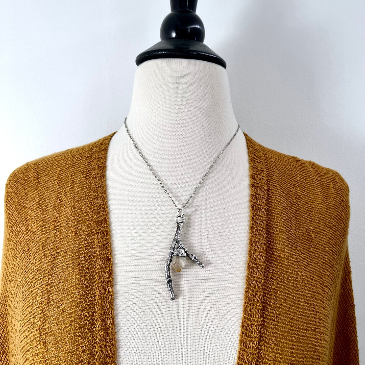 Sticks & Stones Collection- Raw Citrine Crystal Necklace in Fine Silver / - Foxlark Crystal Jewelry