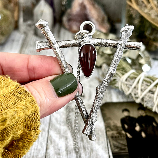 Sticks & Stones Crystal Necklace Pendant Carnelian Necklace / Big Crystal Necklace Silver - Foxlark Crystal Jewelry