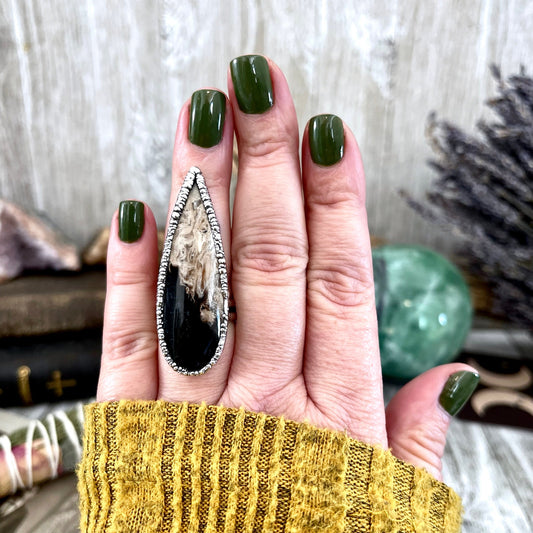 Big Bold Jewelry, Big Crystal Ring, Big Silver Ring, Big Stone Ring, Etsy ID: 1592184439, Fossilized Palm Root, FOXLARK- RINGS, Jewelry, Large Boho Ring, Large Crystal Ring, Large Stone Ring, Natural stone ring, Rings, silver crystal ring, Silver Stone Je
