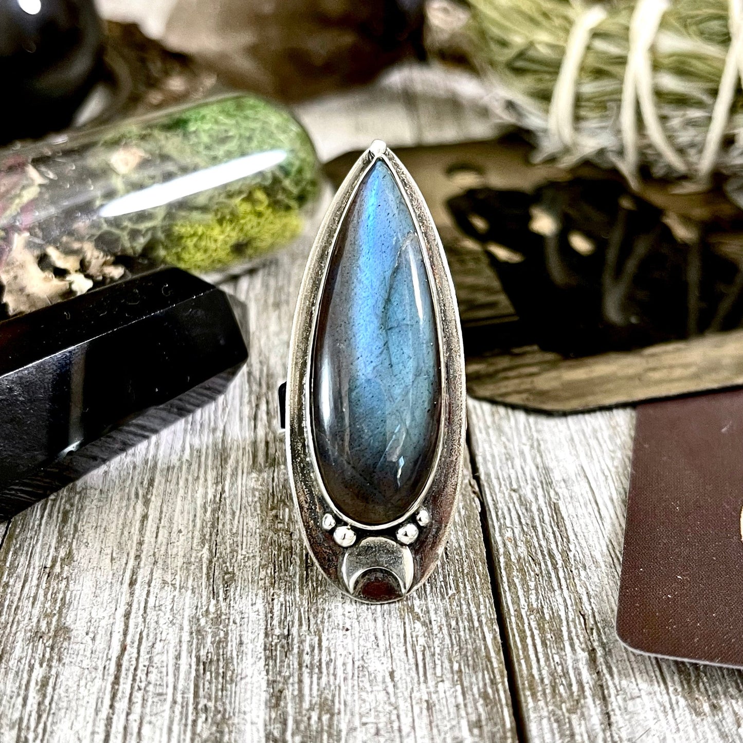 Big Crystal Ring, Blue Crystal Ring, Blue stone Ring, Bohemian Jewelry, Bohemian Ring, boho jewelry, Etsy ID: 1088284026, Foxlark Alchemy, FOXLARK- RINGS, Goth Jewelry, Jewelry, Labradorite Jewelry, Moon Jewelry, Rings, Rock and Roll Ring, Statement Rings