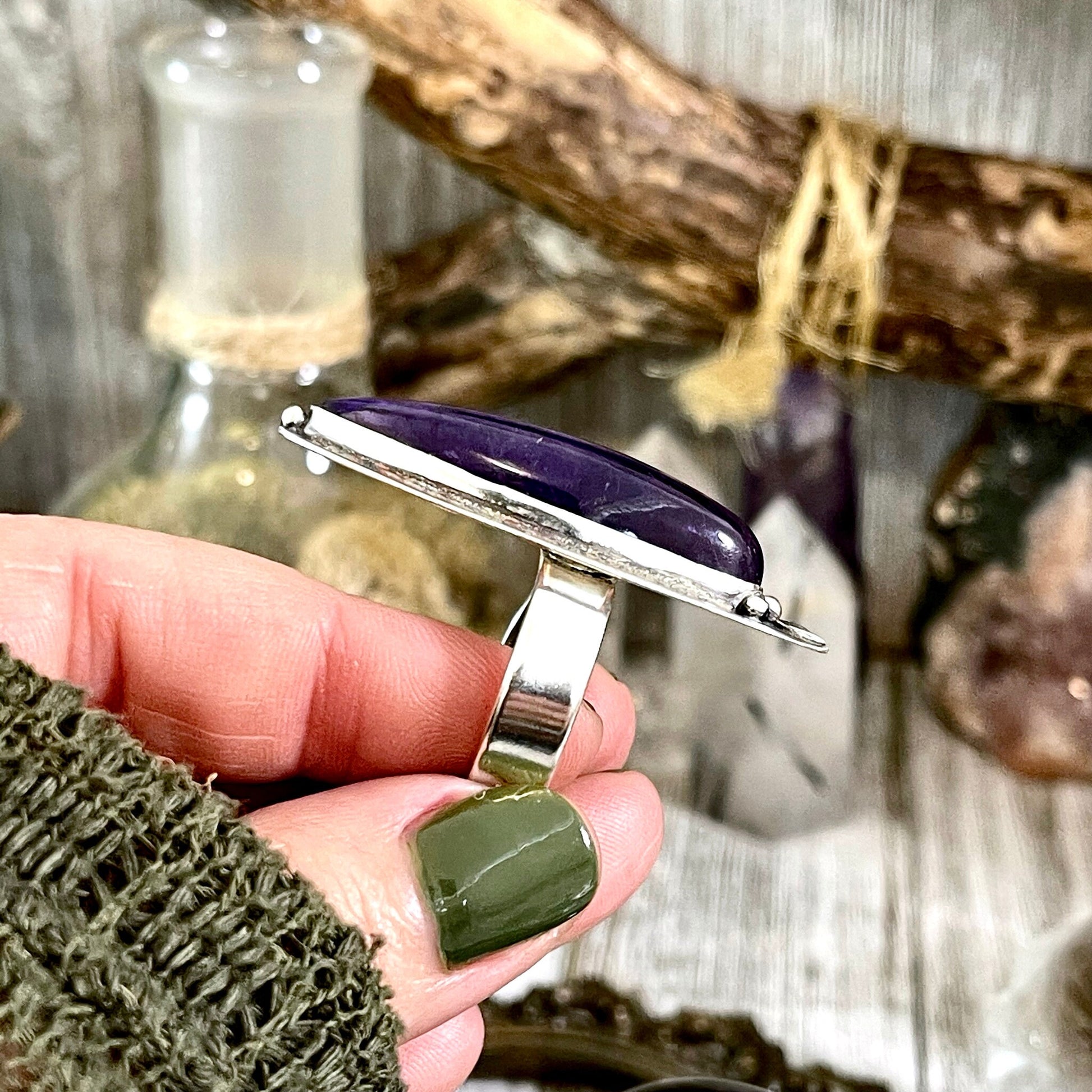Magic Moons Amethyst Ring in Solid Sterling Silver- Designed by FOXLARK Collection Adjustable to Size 6 7 8 9 10 / Crystal Witchy Jewelry - Foxlark Crystal Jewelry
