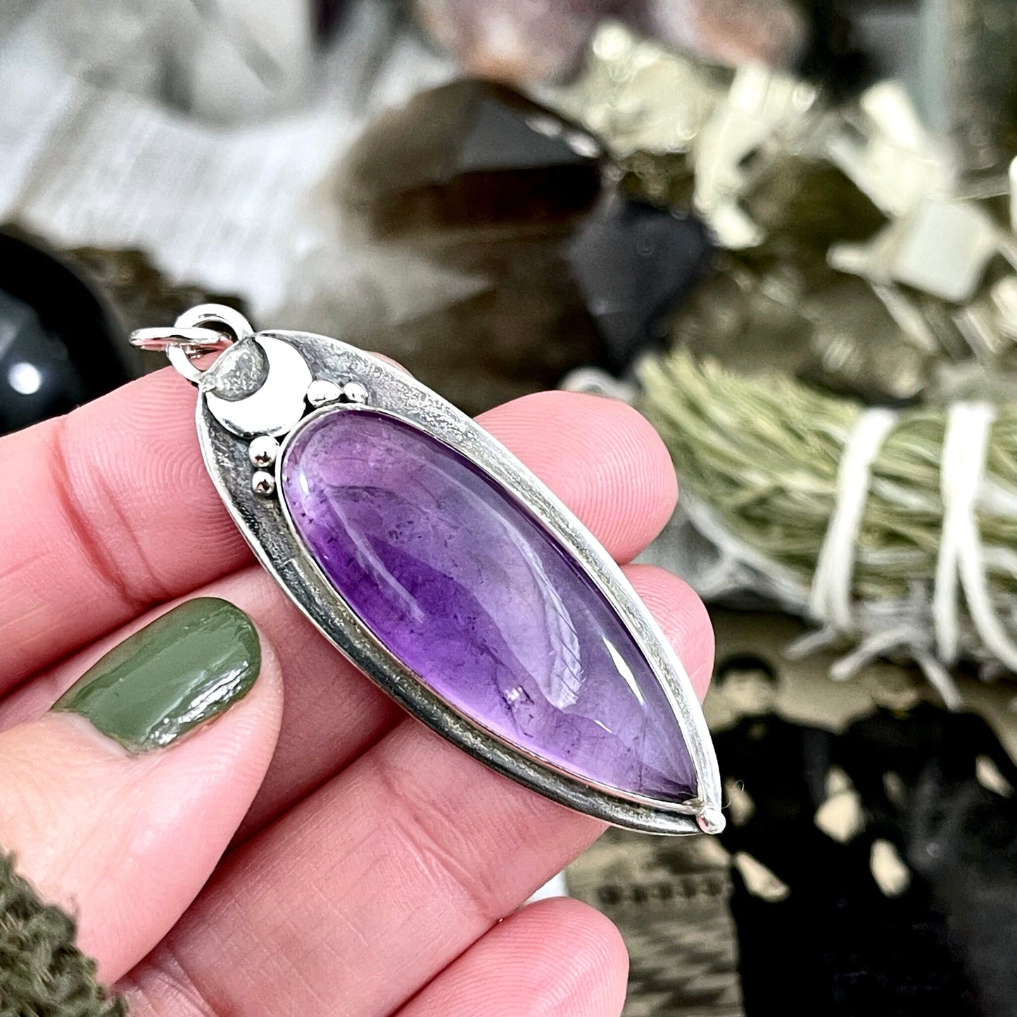 Magic Moon Amethyst Crystal Statement Necklace in Sterling Silver-Designed by FOXLARK Collection - Foxlark Crystal Jewelry