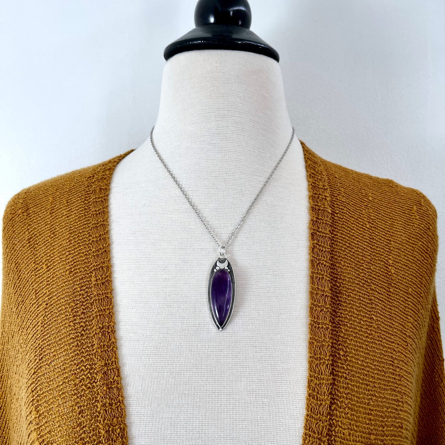 Magic Moon Amethyst Crystal Statement Necklace in Sterling Silver-Designed by FOXLARK Collection - Foxlark Crystal Jewelry