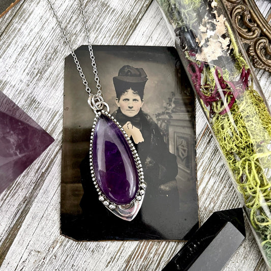 Midnight Moon Necklace Amethyst Crystal Teardrop Necklace in Sterling Silver -Designed by FOXLARK Collection / Witchy Purple Crystal