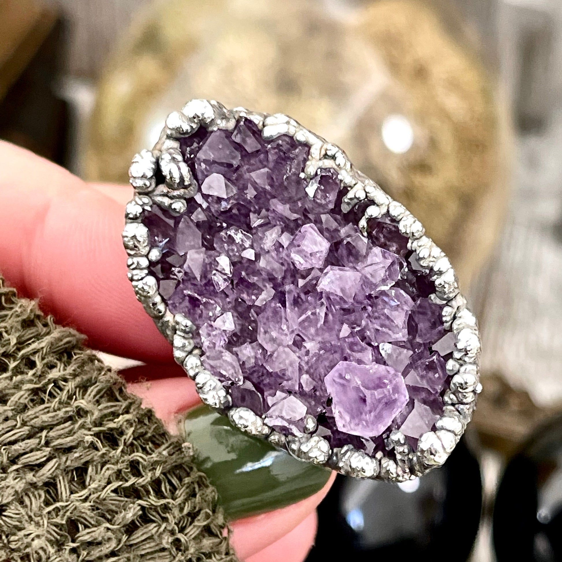 Size 7 Big Raw Amethyst Purple Crystal Ring in Fine Silver / Foxlark Collection - One of a Kind - Foxlark Crystal Jewelry