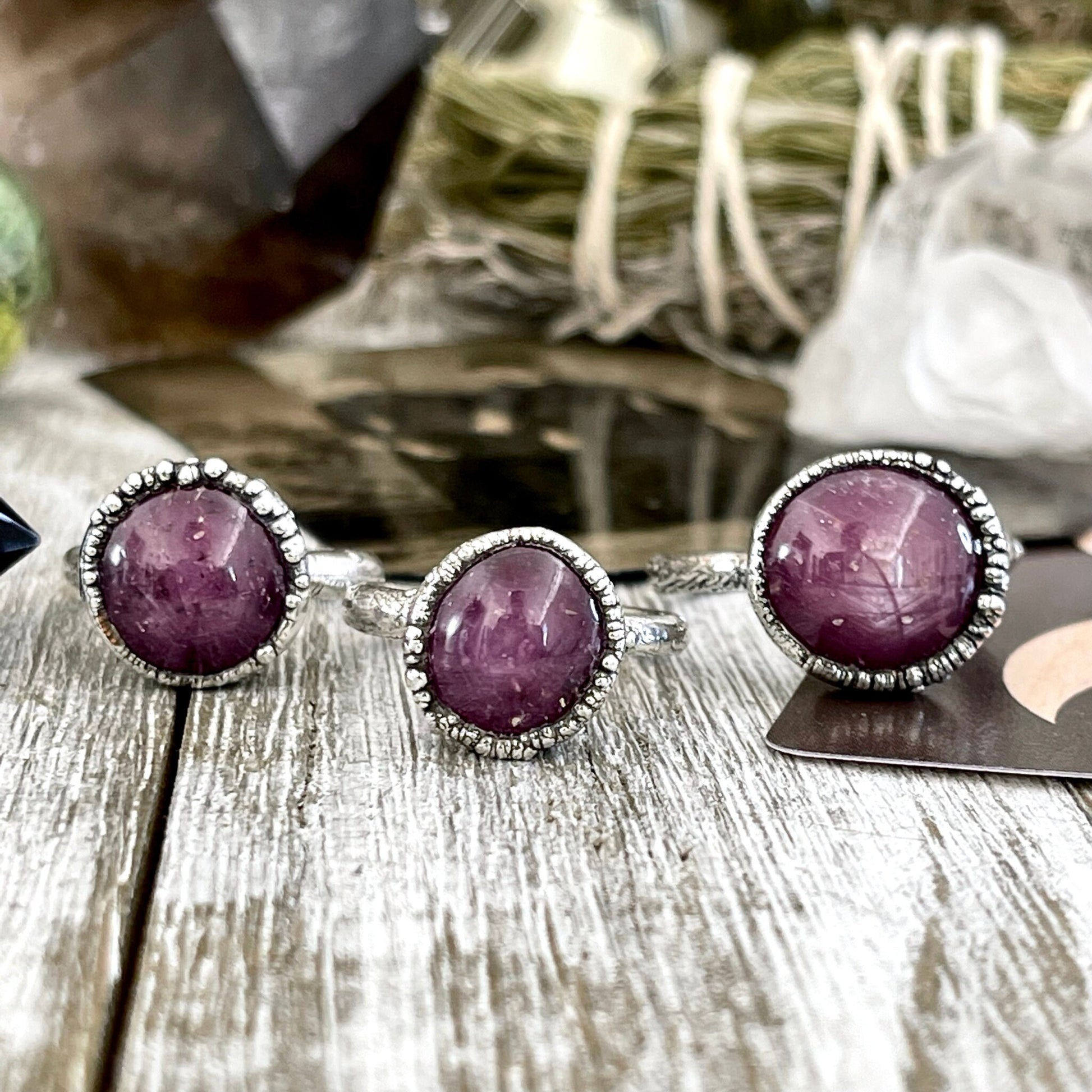 Star Ruby Stone Statement Ring Set in Fine Silver/ Crystal Ring Gift for Woman Star Ruby Jewelry Big Stone Ring - Foxlark Crystal Jewelry