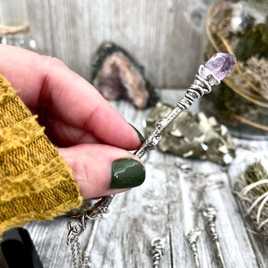 Clear Quartz Jewelry, Crystal Necklaces, Crystal Wand, Crystal Wizard Wand, electroformed, Etsy ID: 1587040348, FOXLARK- NECKLACES, Gothic Jewelry, Halloween Jewelry, Jewelry, Necklaces, Raw Amethyst, Raw Crystal Jewelry, Raw Crystal Necklace, Raw Quartz