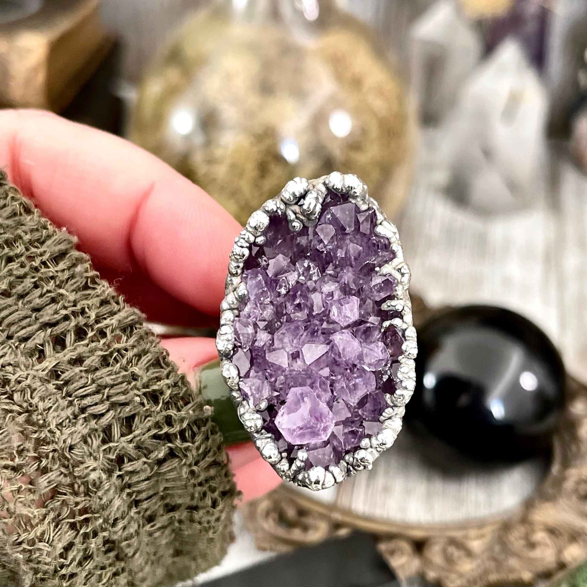 Size 7 Big Raw Amethyst Purple Crystal Ring in Fine Silver / Foxlark Collection - One of a Kind - Foxlark Crystal Jewelry