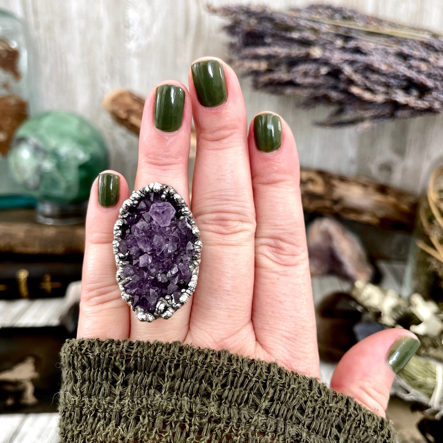 Size 7 Big Raw Amethyst Purple Crystal Ring in Fine Silver / Foxlark Collection - One of a Kind - Foxlark Crystal Jewelry