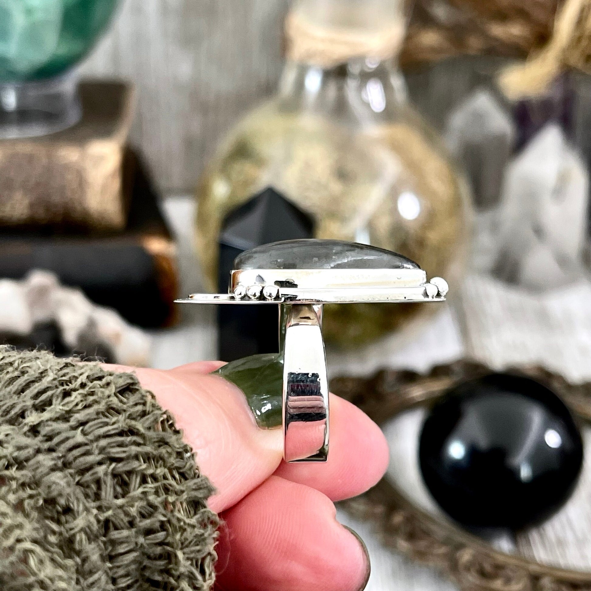 Labradorite Crystal Ring in Sterling Silver Midnight Moon Ring / Designed by FOXLARK - Adjustable to Size 6 7 8 9.