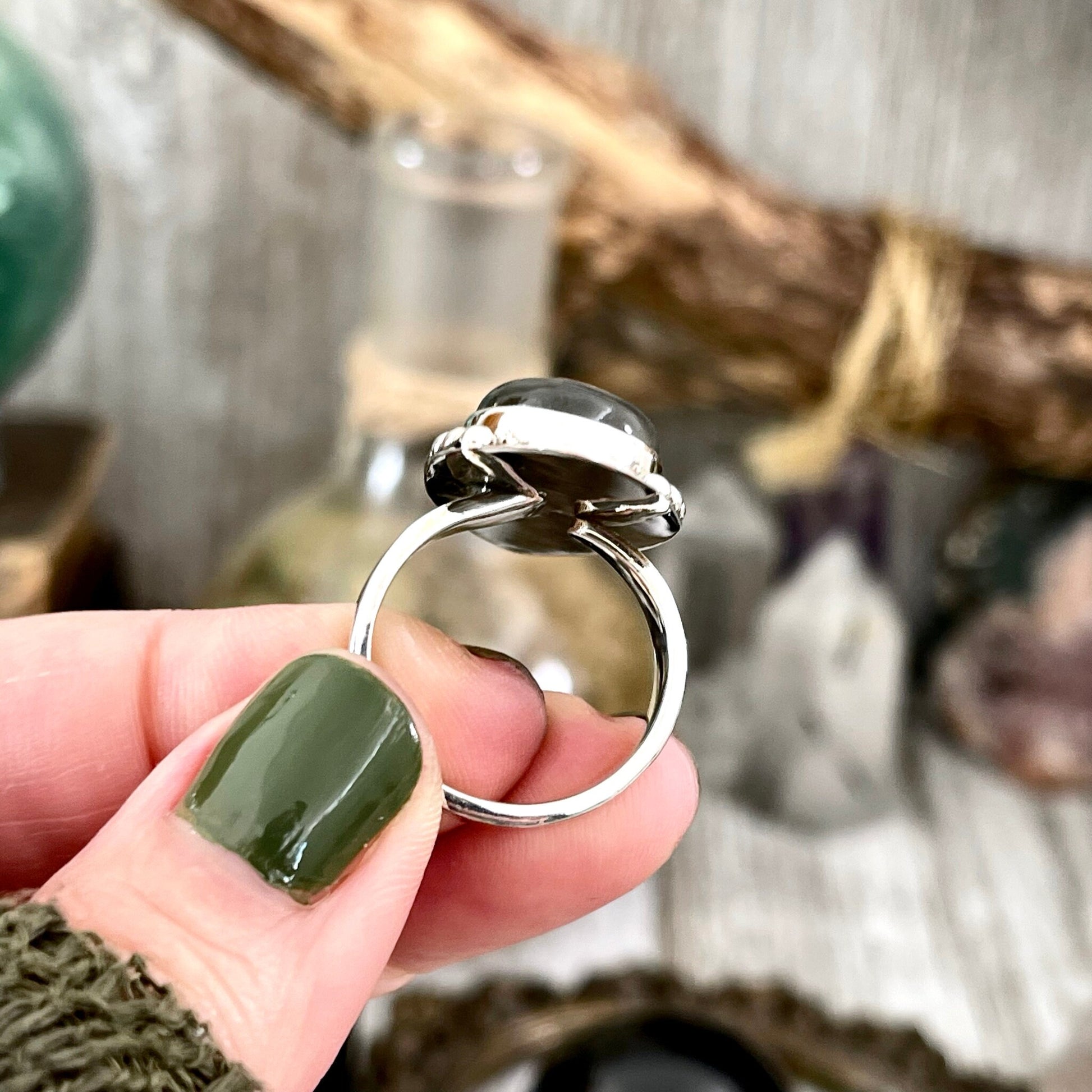 Labradorite Crystal Ring in Sterling Silver Midnight Moon Ring / Designed by FOXLARK - Adjustable to Size 6 7 8 9.