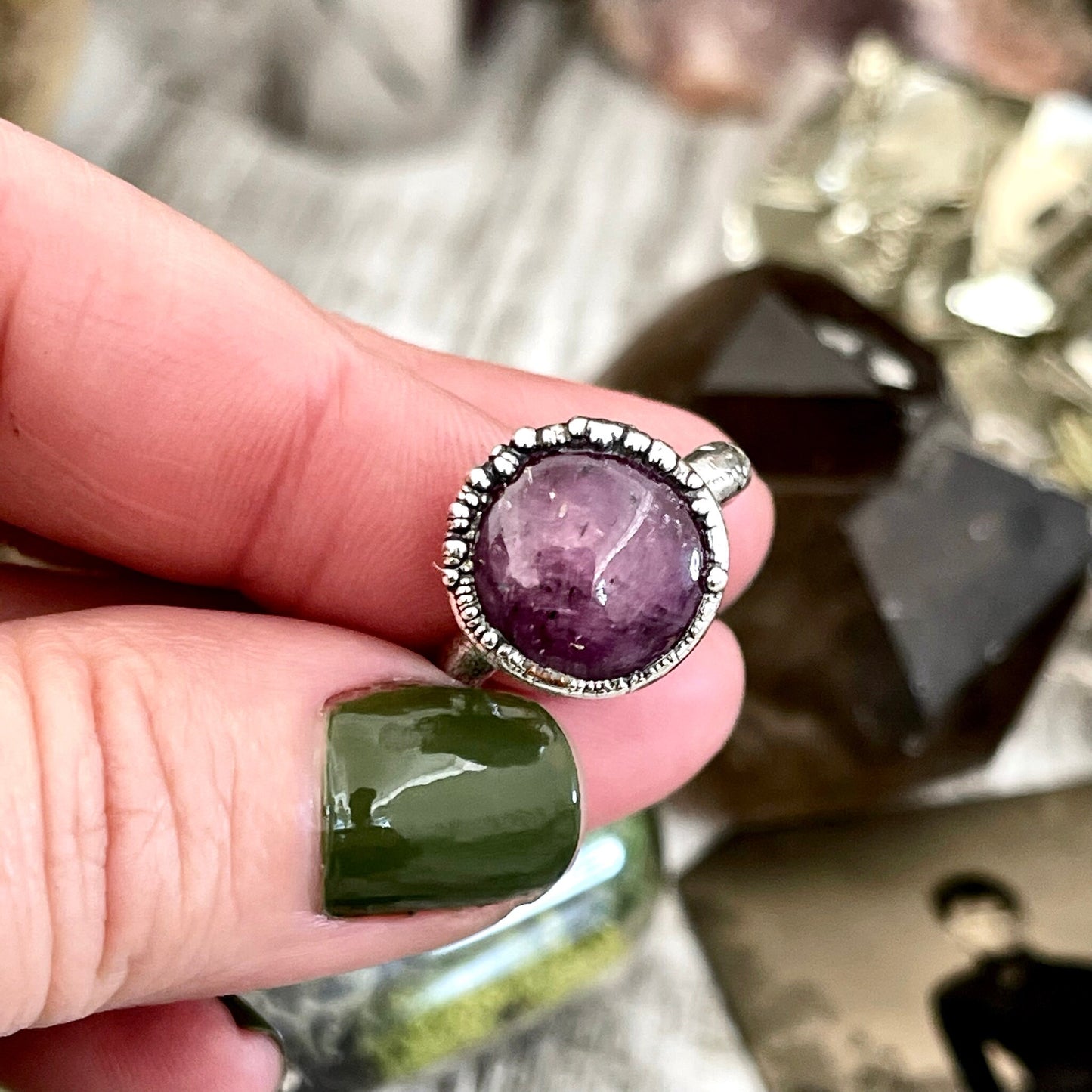 Star Ruby Stone Statement Ring Set in Fine Silver/ Crystal Ring Gift for Woman Star Ruby Jewelry Big Stone Ring - Foxlark Crystal Jewelry