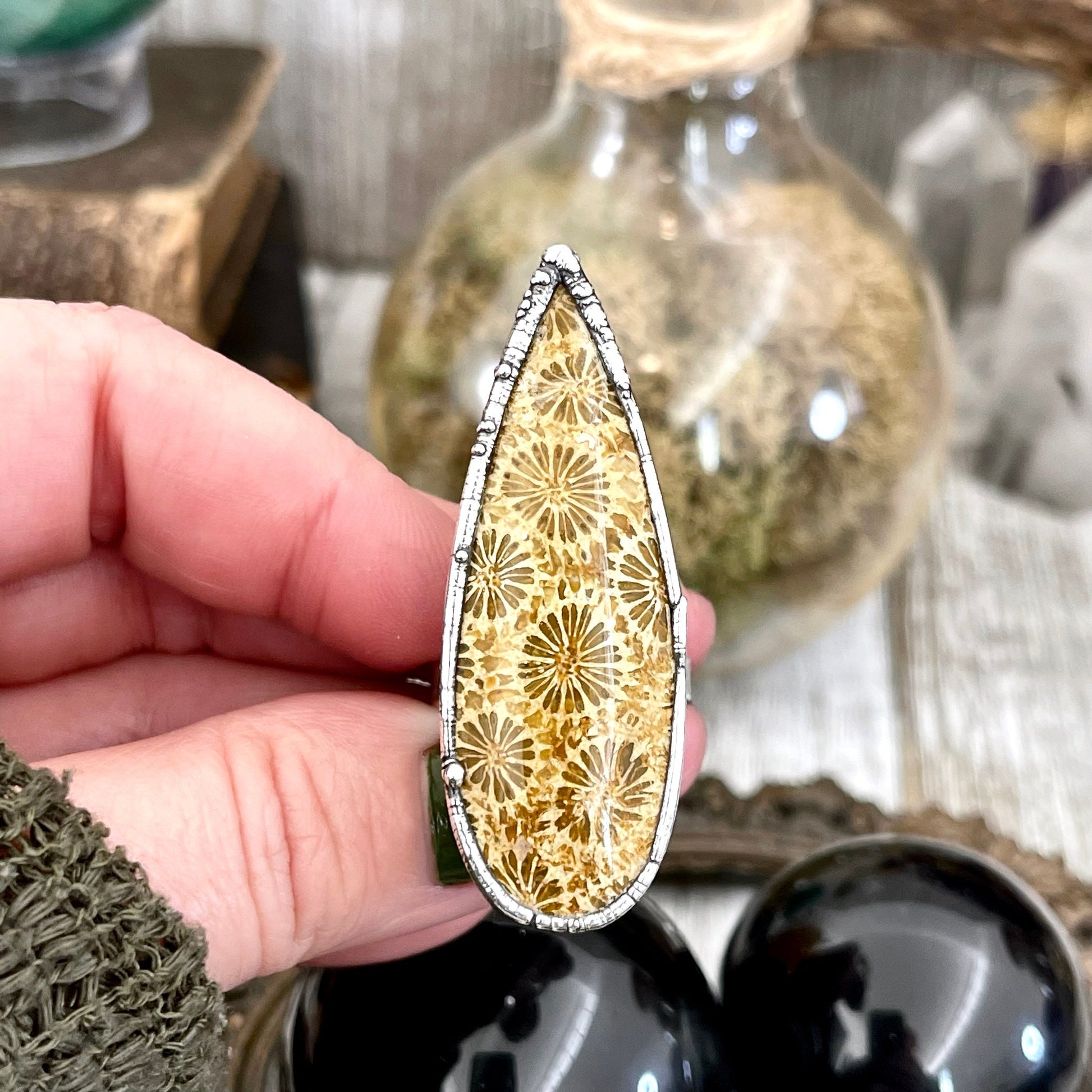 Size 8 Fossilized Coral Silver Statement Ring / Foxlark Collection - One of a Kind - Foxlark Crystal Jewelry