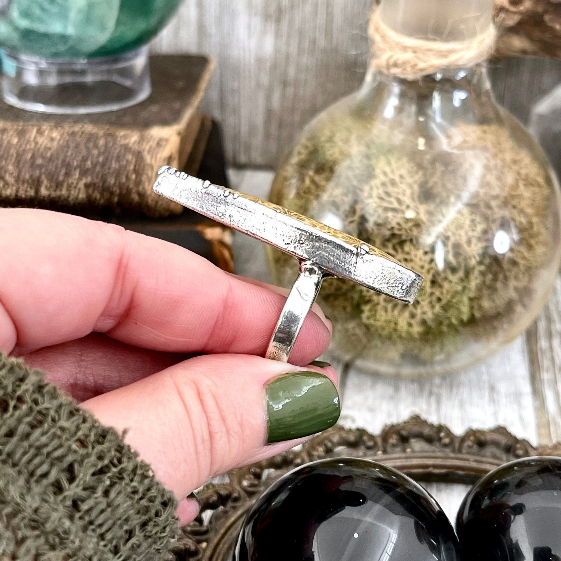 Size 8 Fossilized Coral Silver Statement Ring / Foxlark Collection - One of a Kind - Foxlark Crystal Jewelry