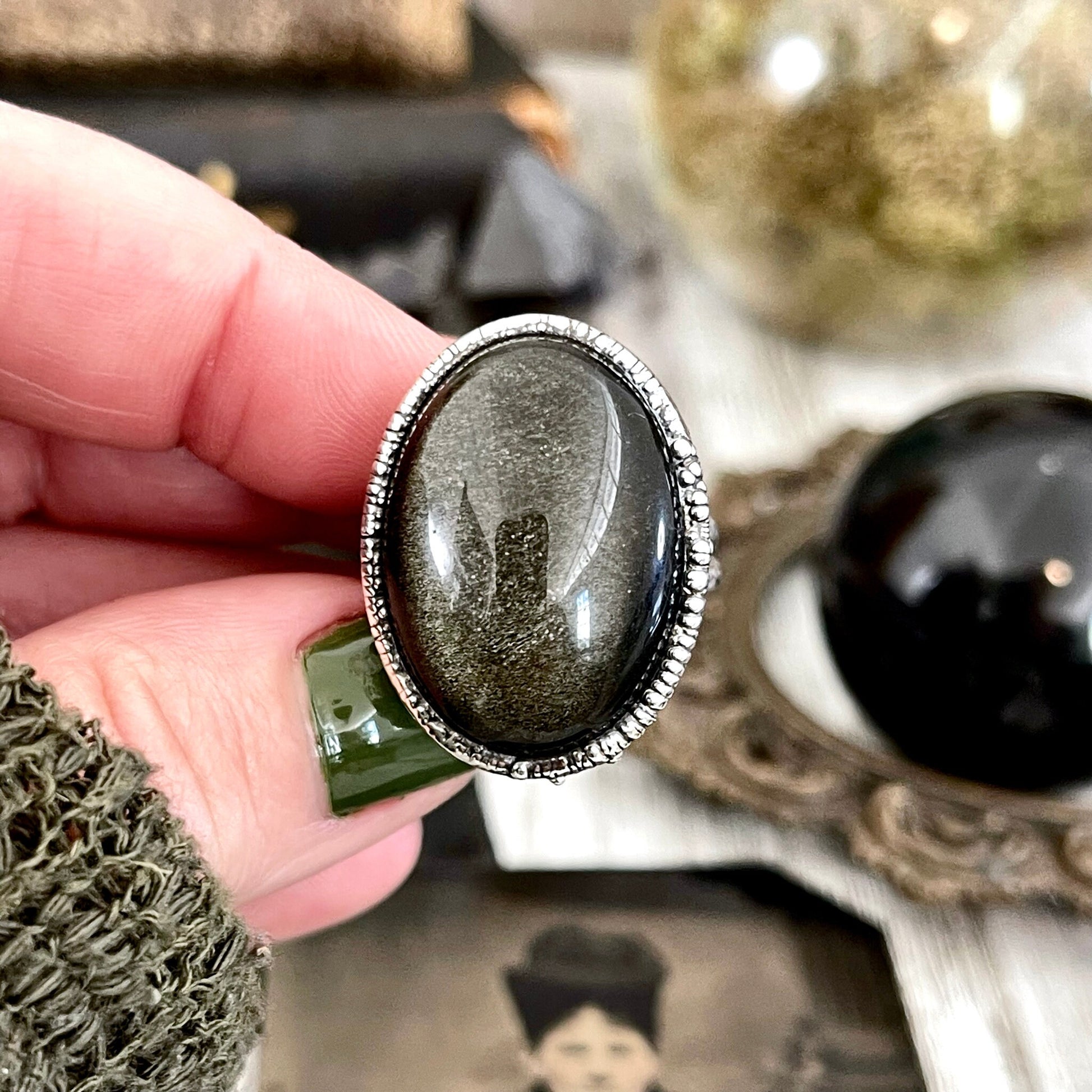 Size 6 Golden Sheen Obsidian Statement Ring in Fine Silver / Foxlark Collection - One of a Kind - Foxlark Crystal Jewelry