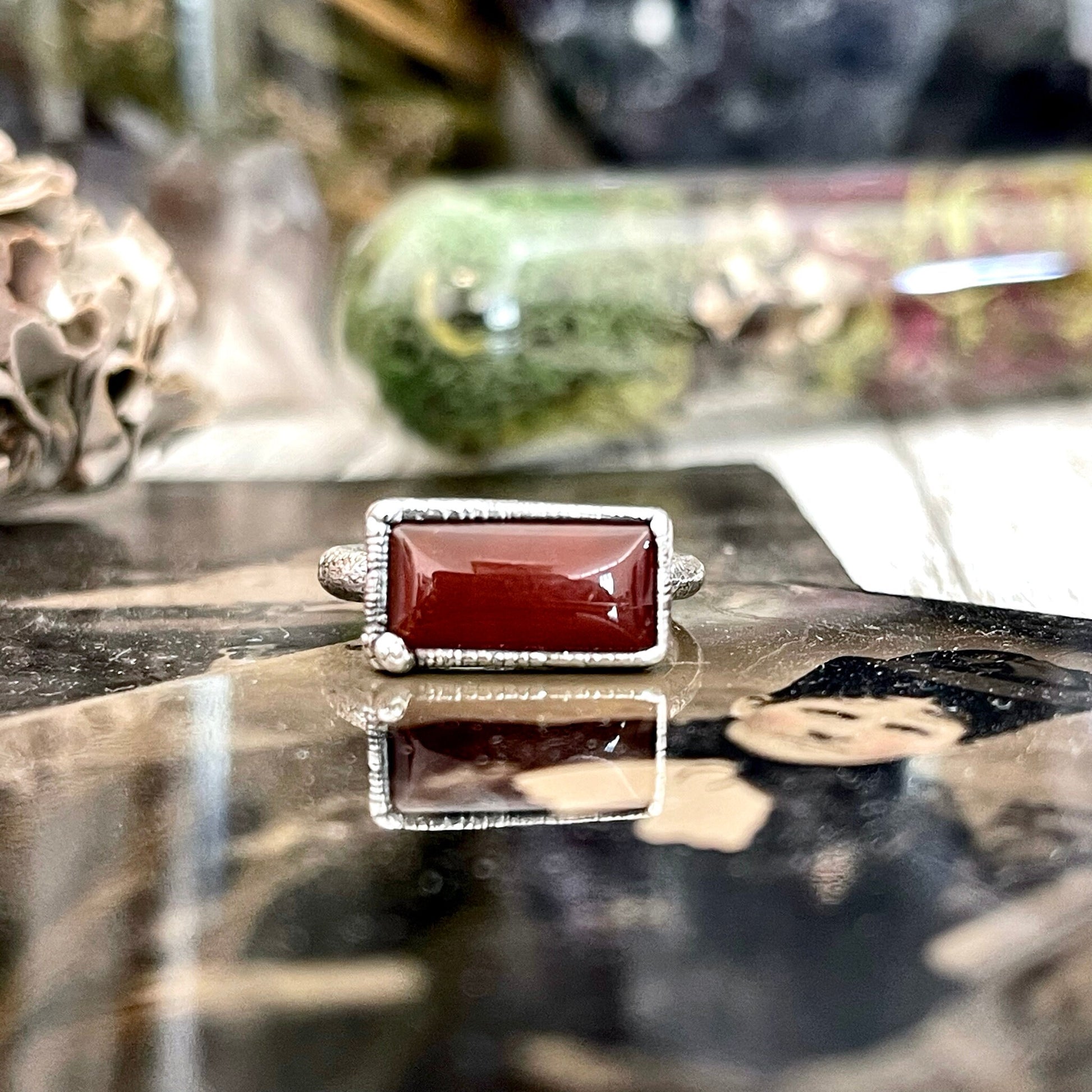 Red Carnelian Ring Fine Silver Size 6 7 8 / Foxlark Collection