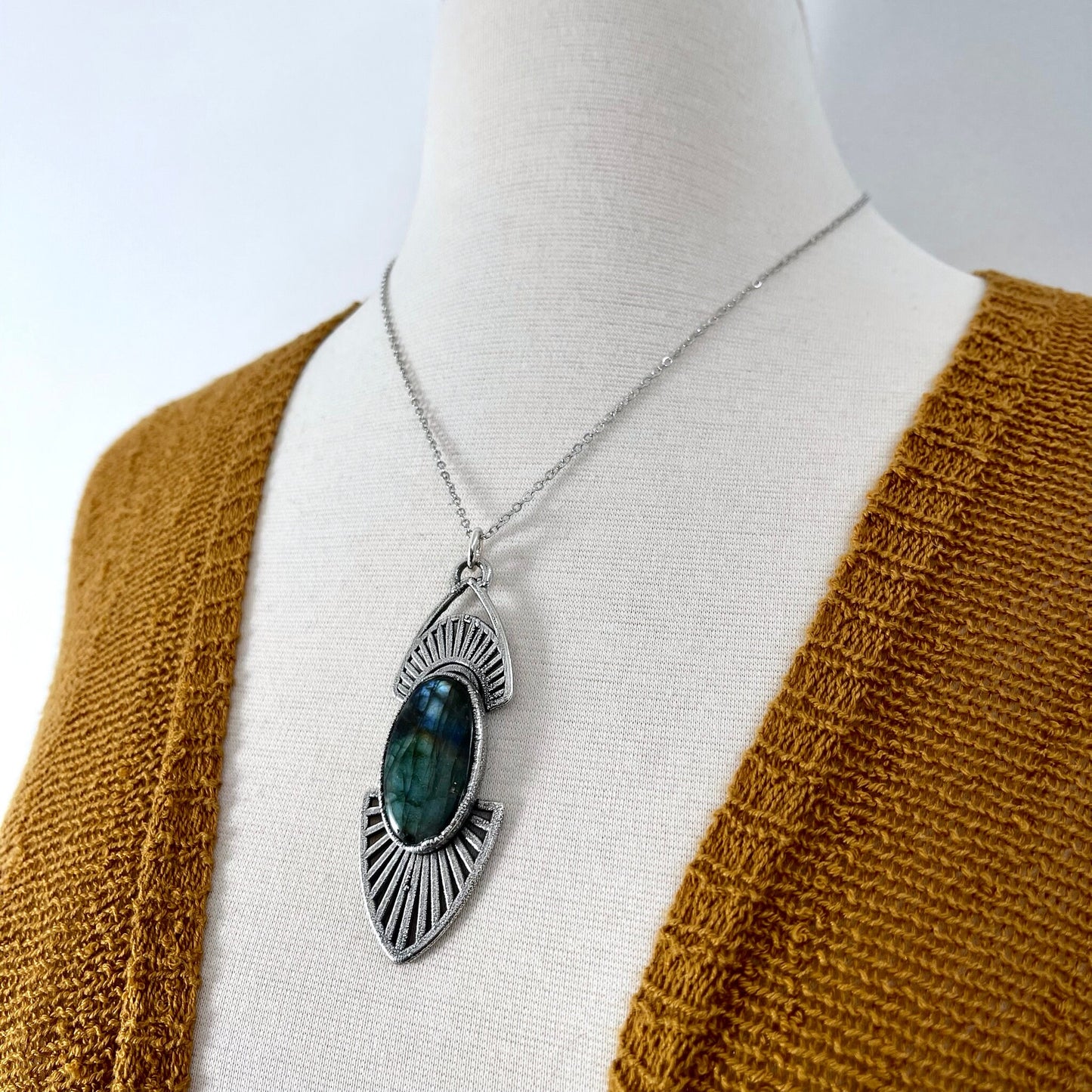 Crystal Necklace - Moss & Moon Collection - Labradorite set in Fine Silver / One of a Kind - by Foxlark / Witchy Necklace Goth Jewelry