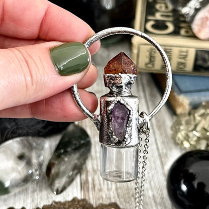 Raw Citrine and Amethyst Crystal Necklace / Silver Crystal Rollerball Necklace / Foxlark Collection - One of a Kind / Gothic Jewelry