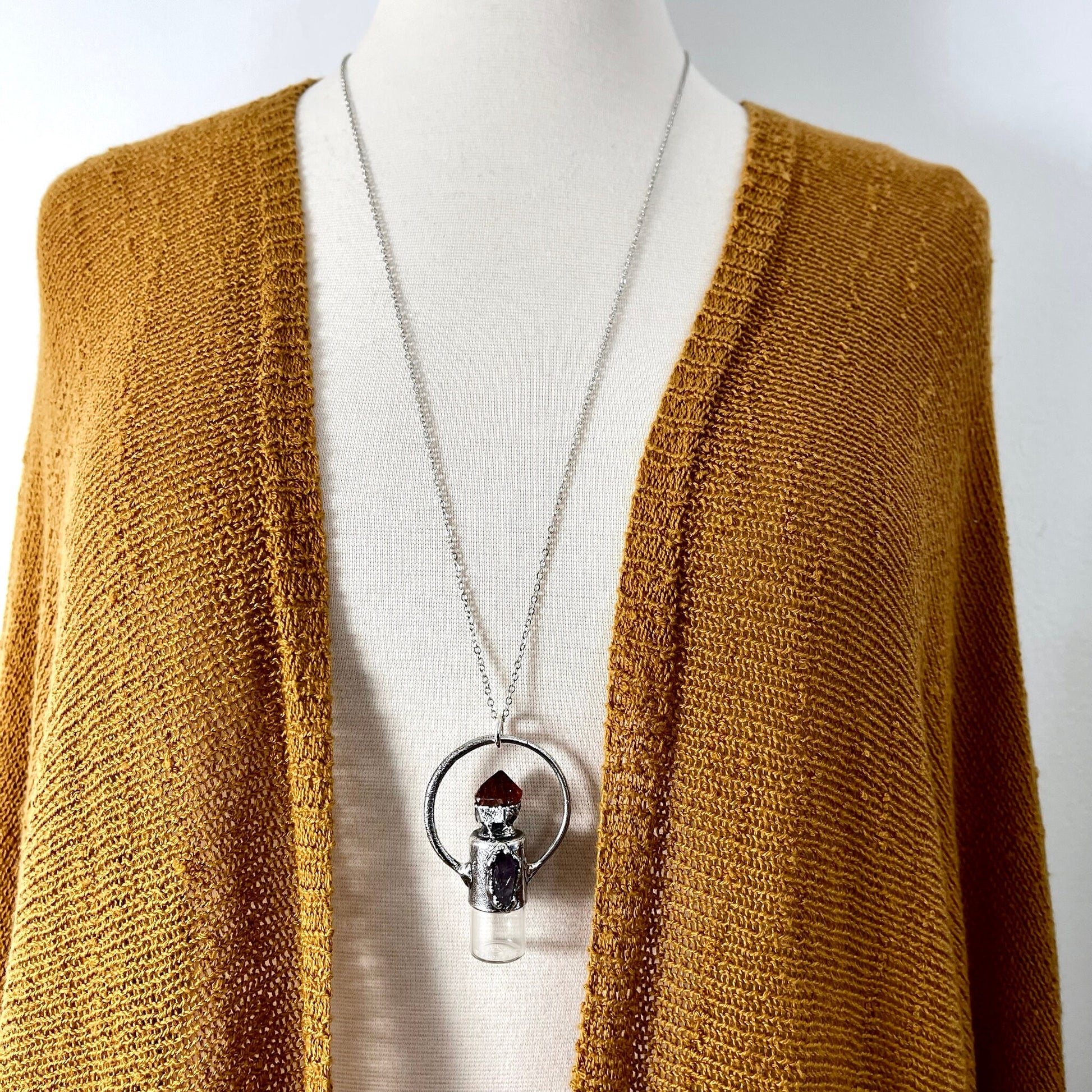 Raw Citrine and Amethyst Crystal Necklace / Silver Crystal Rollerball Necklace / Foxlark Collection - One of a Kind / Gothic Jewelry