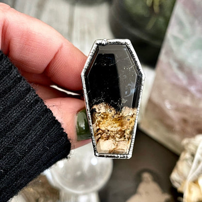 Size 7.5 Fossilized Palm Root Coffin Statement Ring in Fine Silver / Foxlark Collection - One of a Kind / Big Crystal Ring Witchy Jewelry
