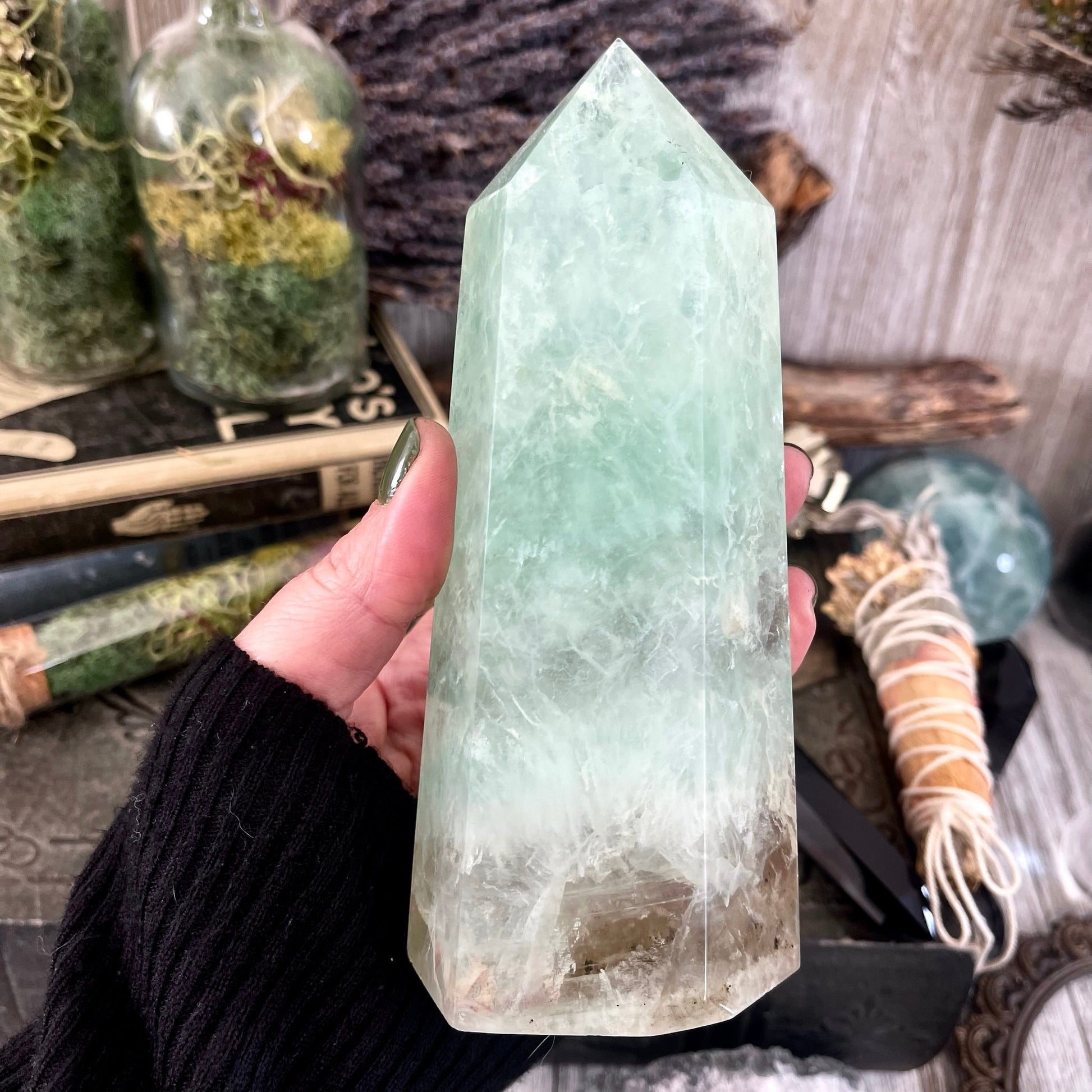 Large Green Fluorite Crystal Crystal Point Self Standing / FoxlarkCrystals / Gemstone Tower Crystal Wand Chakra Healing Crystal Home Decor