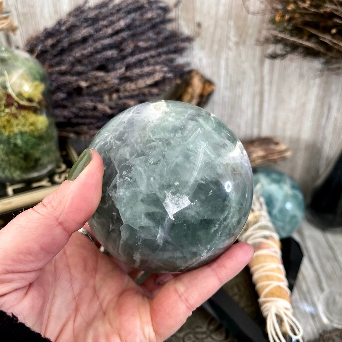 Purple and Green Fluorite Crystal Ball / FoxlarkCrystals / Crystal Sphere Wiccan Pagan Spells Rituals Magic Scrying Orb Metaphysical