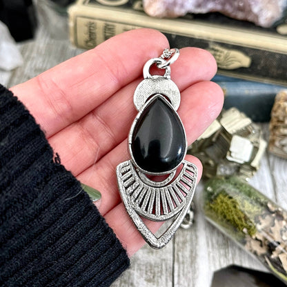 Moss & Moon Collection - Black Onyx Teardrop Necklace in Fine Silver / / Punk Jewelry Gothic Statement Pendent Gothic Jewelry Witch Necklace