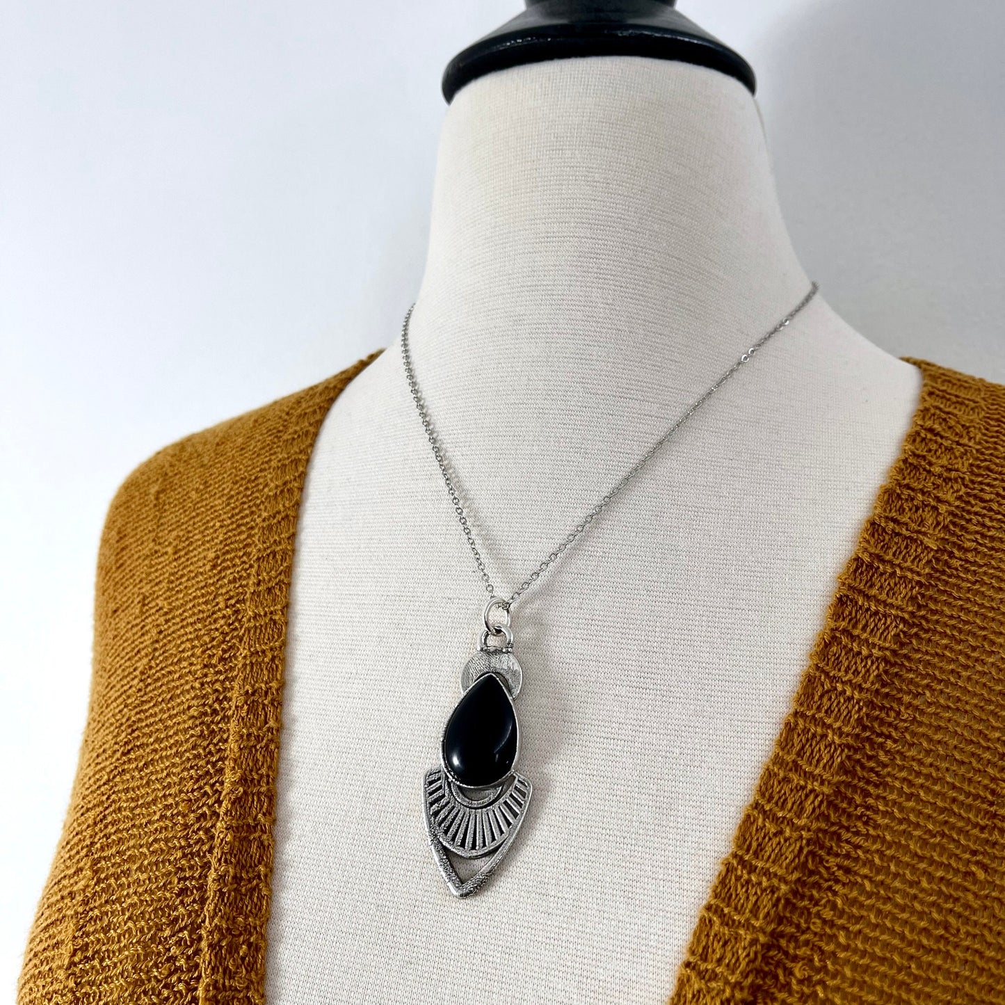 Moss & Moon Collection - Black Onyx Teardrop Necklace in Fine Silver / / Punk Jewelry Gothic Statement Pendent Gothic Jewelry Witch Necklace