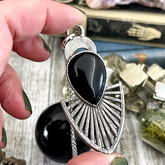 Moss & Moon Collection - Black Onyx Necklace in Fine Silver / / Punk Jewelry Gothic Statement Pendent Gothic Jewelry Witch Necklace