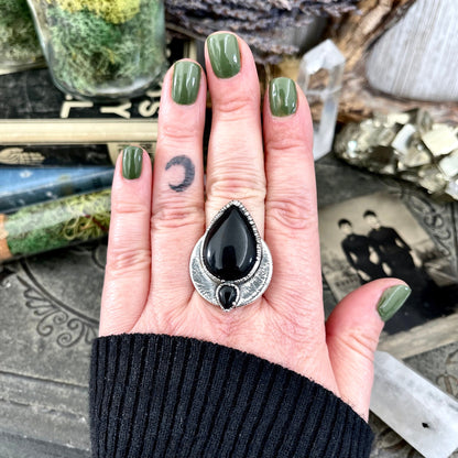 Size 10 Two Stone Ring- Black Onyx Crystal Ring Fine Silver / Foxlark Collection - One of a Kind / Big Statement Alternative Jewelry