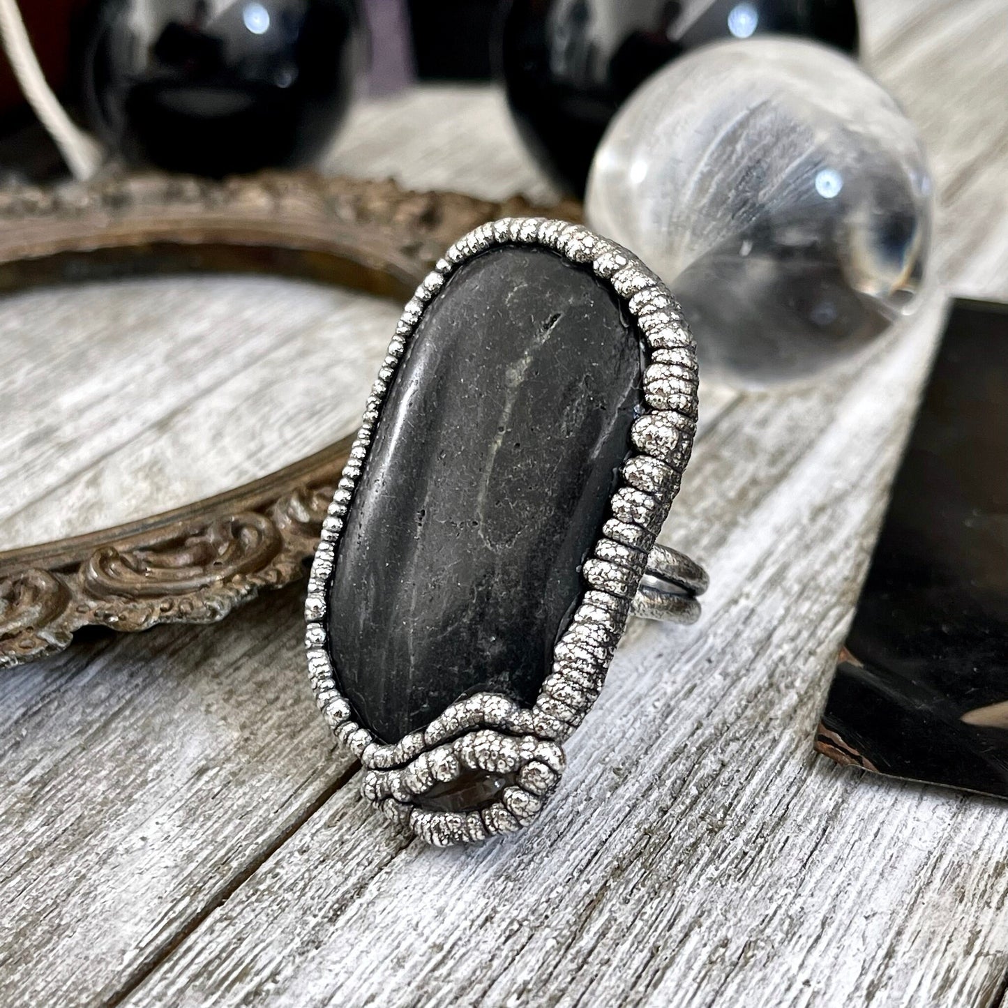 Size 10.5 Two Stone Ring-River Rock Herkimer Diamond Crystal Ring Fine Silver / Foxlark Collection - One of a Kind / Statement Jewelry