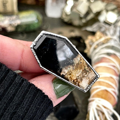 Size 7.5 Fossilized Palm Root Coffin Statement Ring in Fine Silver / Foxlark Collection - One of a Kind / Big Crystal Ring Witchy Jewelry