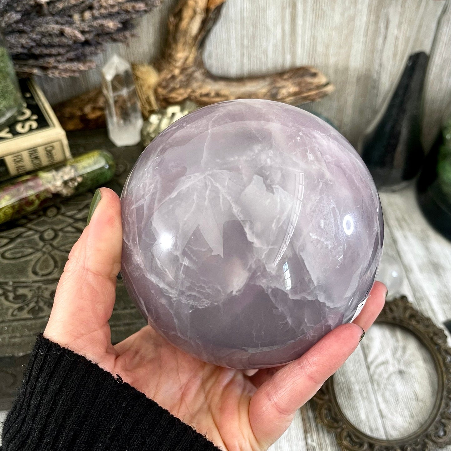 Purple and Green Fluorite Crystal Ball / FoxlarkCrystals / Crystal Sphere Wiccan Pagan Spells Rituals Magic Scrying Orb Metaphysical