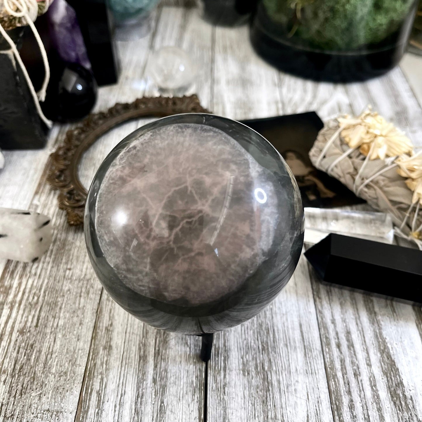 Purple and Green Fluorite Crystal Ball / FoxlarkCrystals / Crystal Sphere Wiccan Pagan Spells Rituals Magic Scrying Orb Metaphysical